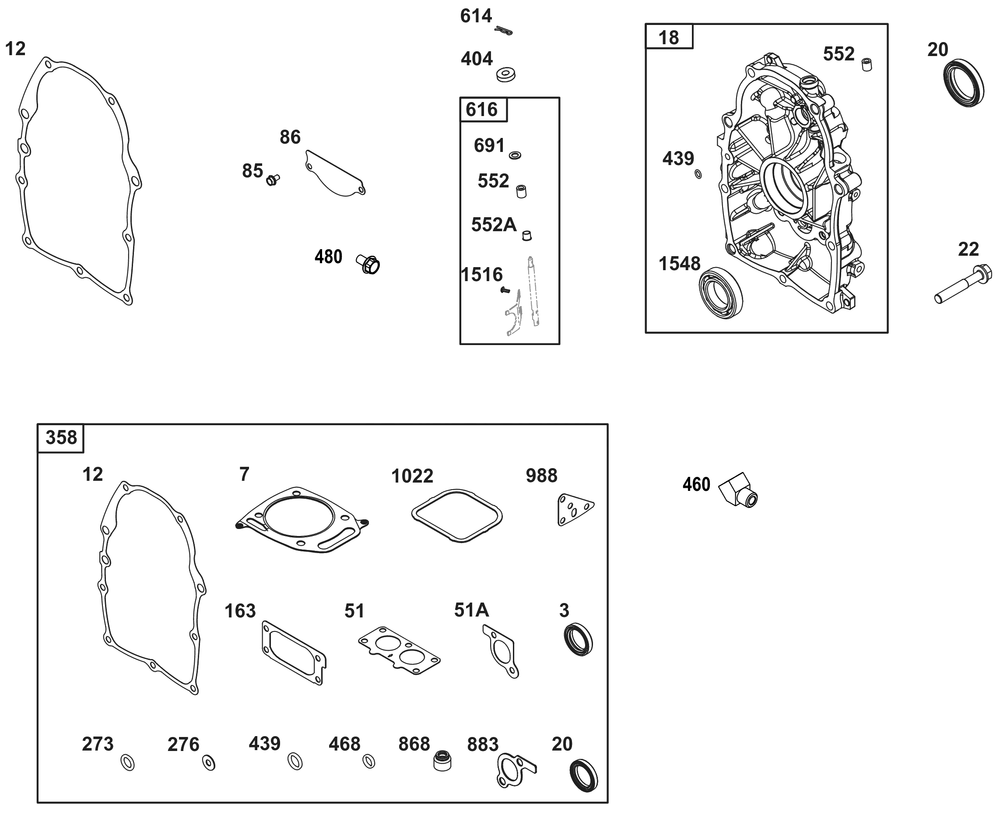 Crankcase Cover/Sump Group Diagram and Parts List for 385447-0474-B5 200000 - 399999 Briggs and Stratton Engine